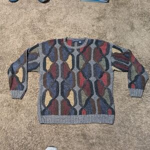 Vintage Northern Isles Hand Knit Retro Geometric 90s Heavy Sweater Size Large